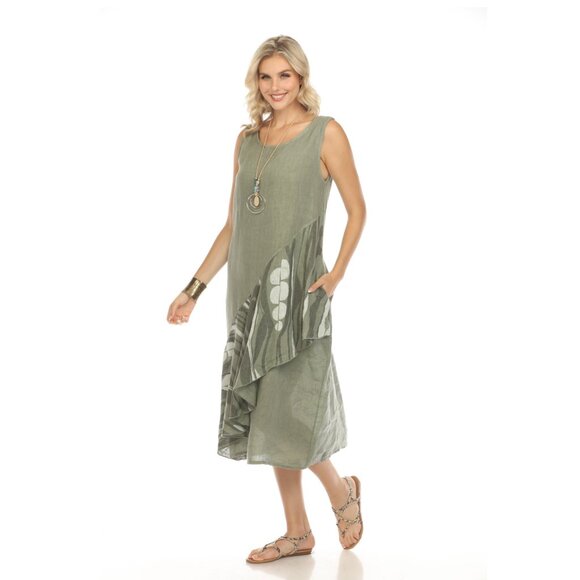 Olive Dress with Pockets and Abstract Design - Picture 4 of 9